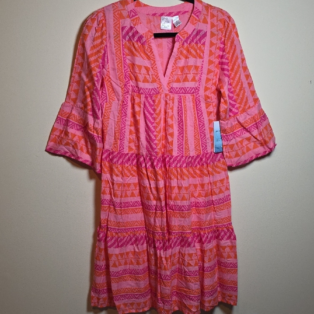 Japna Pink and Orange Patterned Dress/Cover-up. Size Small.